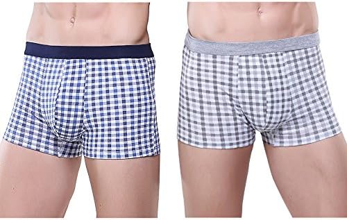 Kseey 2PC Men's Scottish Style Underwear The Elastic Breathable Lattice Boxer Briefs Blue/Grey S