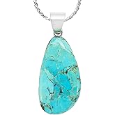 Turquoise Pendant Necklace 20" Sterling Silver 925 Genuine Gemstones