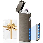 Electric Lighter USB Rechargeable Plasma Lighters Cool Pocket Lighter Men | Windproof Dual Arc, Battery Indicator, Christmas Stocking Stuffers, Birthday Gifts for Men Father Husband (Gunmetal Gray)