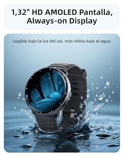 Parsonver Smart Watch for Men Women with Built-in GPS, 5 ATM Waterproof for Pool/Open Water, AMOLED Screen, 100+ Sports Built-in, Heart Rate and Sleep (Black, 42 mm)