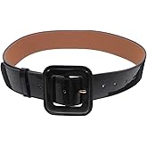 Baluue Women Wide Stretchy Belt Black Patent Leather Belt with Square Buckle, Fashion Wide High Waist Cincher for Dresses Coats Jeans