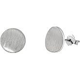 Wicary 14K Gold Plated Sterling Silver Curved Round Stud Earring Brushed Disc Gold Earrings for Women