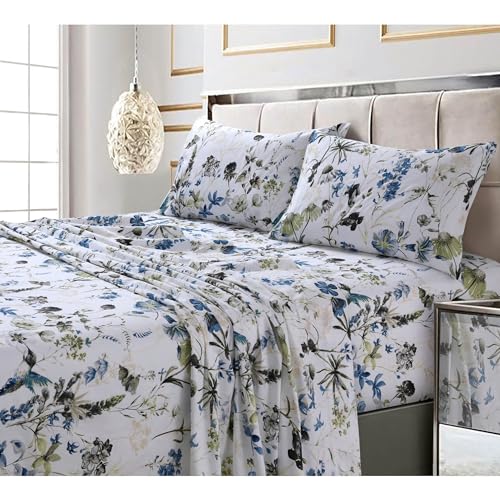 Tribeca Living AMAL4PSSKIBL Sheet Set, King, Amalfi Blue/Multi