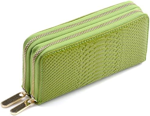 NBSAMENG Leather Wallets Serpentine Double Zipper Ladies Clutch Bag Standard Wallet (Apple green)