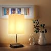 Tomshine Beige tafellamp, massief hout en daglicht, bureaulampen met vierkante stoffen lamp schaduw bruin basis voor…