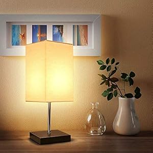 Tomshine Beige tafellamp, massief hout en daglicht, bureaulampen met vierkante stoffen lamp schaduw bruin basis voor…