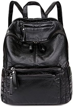 YANXI Women PU Leather Solid Backpack Causal Girl Schoolbag Shoulder Bag 2 Colors (Black)