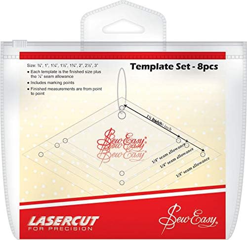 Sew Easy Mini Template - 8 Diamond Set Quilting & Patchwork Rule for Applique Sewing Transparent Acrylic Non-Slip, 0.75 - 3”