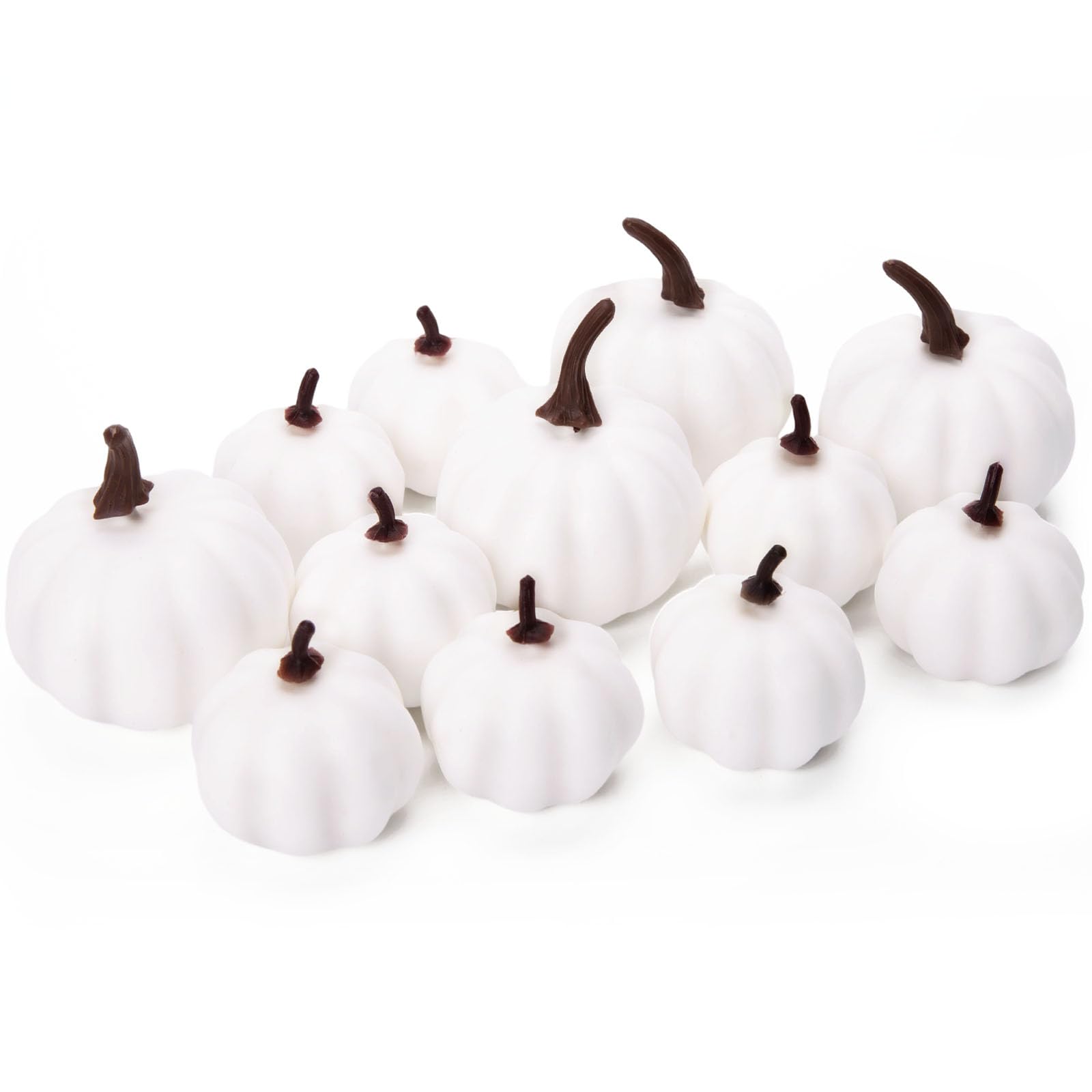 Photo 1 of LOVEINUSA Artificial Pumpkins, 12PCS White Fake Pumpkins Fall Harvest Pumpkins Faux White Pumpkins for Halloween Thanksgiving Decorations