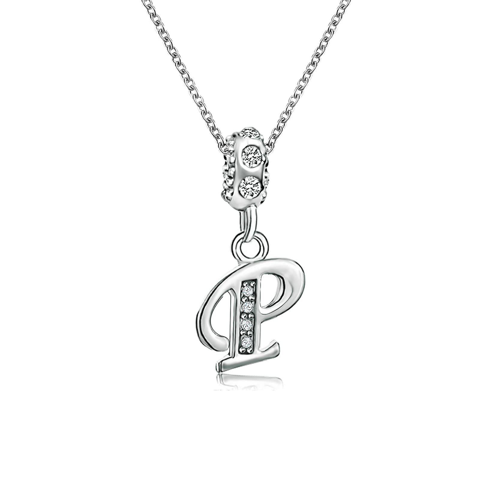 KunBead Jewelry 18 inch Letter P Initial Crystal Alphabet Name Best Friend Pendant Necklace