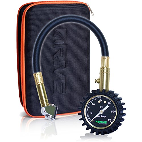 DRIVE Tire Pressure Gauge & Case (60 PSI) - Best for Reading Accurate Car or Truck Tires, Portable Air Monitoring Tool is Rugged, Heavy Duty Dual Chuck and Top Garage or Shop Gift Kit