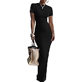 Nimsruc Women Summer Long Dress Short Sleeve Sexy Slim Round Neck Bodycon Maxi Dresses for Women 2026
