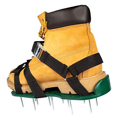 Punchau Lawn Aerator Shoes with Metal Buckles and 3 Straps with Added Ankle Support Strap - Heavy Duty Spiked Sandals for Aerating Your Lawn or Yard