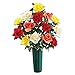 Collections Etc Faux Multicolor Roses & Vase for Cemetary Memorial Grave Marker, Large