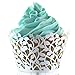 CUPCAKE WRAPPERS - 100 Pack White Shimmering Decorative Vine Lace Liner Wrapper - Versatile Design makes it perfect for Weddings Birthdays Tea Parties and any Special Event