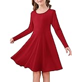 Haloumoning Girls Long Sleeve Skater Dress Kids Casual Crewneck A-Line Flowy Fall Dresses 5-14 Years