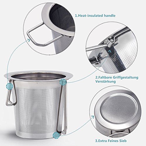 DINGHENG Teesieb Teefilter und Deckel/Abtropfschale,Rostfreies 304 Edelstahl Tee-Sieb für losen Tee,Premium Sieb,Faltbare – Bild 6