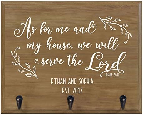 Personalized As For Me House Wall Mounted Coat, Hat, Key, and Pet Leash Rack New Home Housewarming Gift ideas with Metal 3 hooks 15" w x 12" h 4.25" deep by Rooms Organized (As For Me)