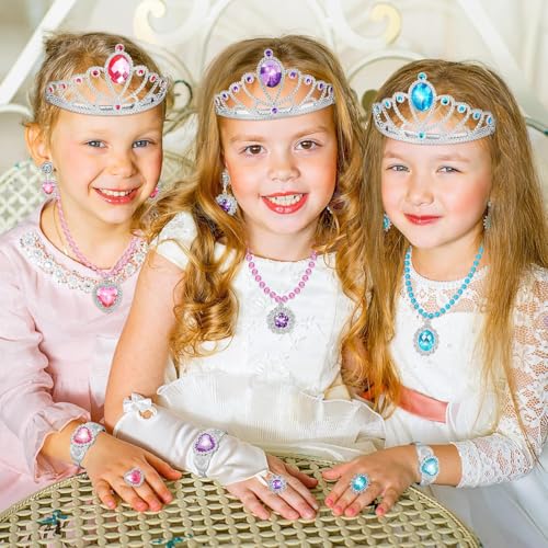 Princess Dress Up Toy Set, Girls Dress Up Shoes Role Play Gifts, Costumes Set incl Skirts, Shoes, Crowns, Jewelry, Princess Mermaid Theme Costumes Birthday Party Favors for Little Girls Aged 3 4 5 6