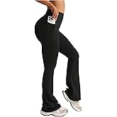 OYOANGLE Women's Flare Bootcut Leggings with Pocket High Waist Tummy Control Butt Lifting Workout Gym Casual Yoga Pants