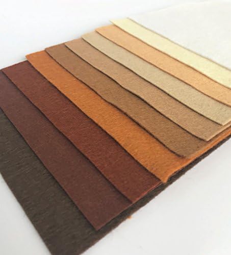 Wool Blend Craft Felt - Naturals - 10 Sheets of Felt - Assorted Brown, Caramel and Cream Shades (9x4.5 inch / 23x11cm)
