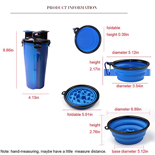 Collapsible Dog Bowl - Cat Dog Water Bottle For Walking Food Containers With 2 Pcs Water Bowls - Large Dog Bowl Travel Water Dispenser - 2 in 1 Portable Pet Drinking Cup With Slow Feeder Bowl