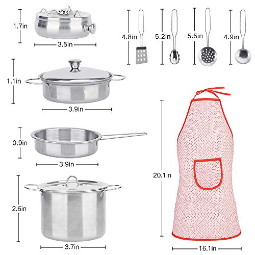 Exqline Kids Kitchen Pretend Play Toys - 25 Pcs Included Stainless Steel Stove and Cookware Pots and Pans Set, Cooking Utensils Accessories, Cutting Vegetables & Fruit, Apron & Chef Hat for Girls Boys - Thumbnail 2