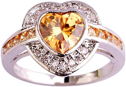 Emsione Women’s 925 Sterling Silver Plated Heart Shape Created Amethyst and White Topaz Halo Ring