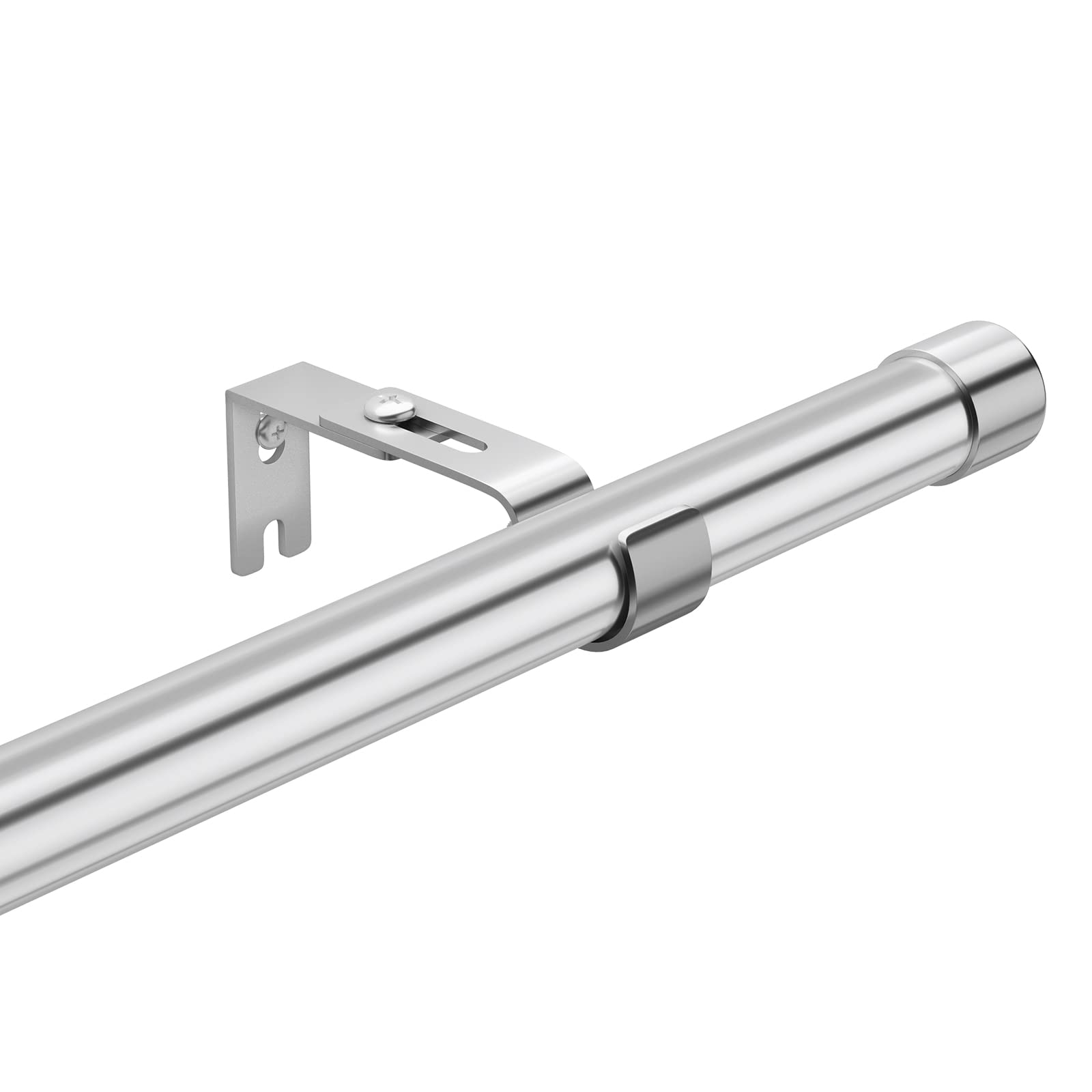 Harrms Curtain Poles for Eyelet Curtains, Silver Curtain rod 76-238cm with with Silver Cap Finials and Adjustable Brackets, Voile Blackout Curtain Poles Metal Extendable for Living Room, Bedroom