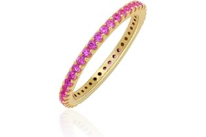 GOURIK Stackable Eternity Ring for Women |Gold Plated – Ruby, Blue Sapphire, Simulated Diamond, Pink Sapphire, Emerald| Wedding Band |hypoallergenic Rings| Labradorite Ring | Birthstone Gift Jewelry for Her