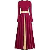ELLYDOOR Women's Praise Dance Dress Metallic Waistband Long Swing Liturgical Worship Church Robe Dress Lyrical Dancewear