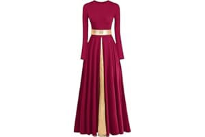 ELLYDOOR Women's Praise Dance Dress Metallic Waistband Long Swing Liturgical Worship Church Robe Dress Lyrical Dancewear