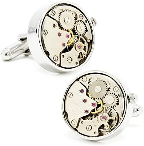 Steampunk Silver Watch Movement Cufflinks Novelty 1 x 1in
