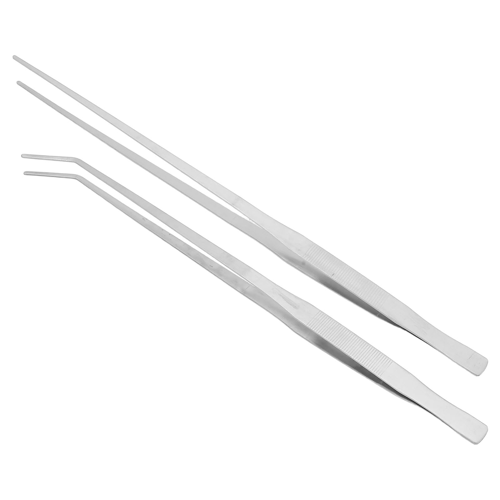 POPETPOP 2pcs Stainless Steel Aquarium Tweezers Straight and Curved Tip Tongs for Aquatic Plants and Fish Tank Maintenance Precision Tools for Aquascaping and Planting