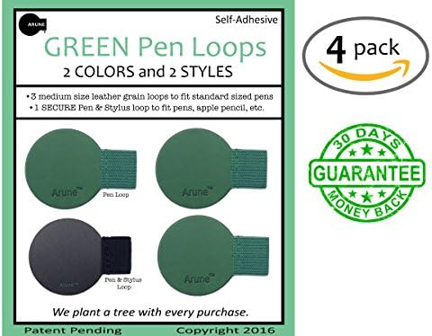 4x Arune Pen Loop (M) 3 Green, 1 Black - Designed for Moleskine, iPad Pencil, journals, planners, sketchbooks, more