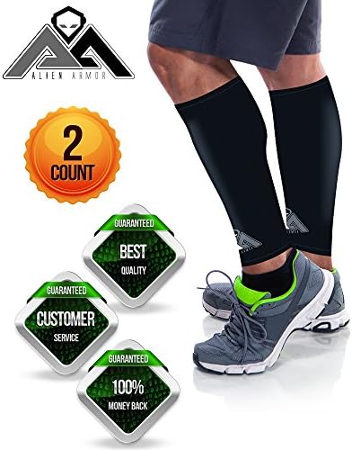 Shin Splint and Calf Compression Sleeve by Alien Armor® - True Graduated Compression. Improves Circulation and Prevents Strain and Fatigue. Men and Women's Leg Compression Sleeves. Designed For Cycling, Football, MMA, Running, Weight Training, Body Building, Crossfit Training and Ball Sports. Helps with Shin Splints. Includes Warranty and 2 Calf Compression Sleeves.