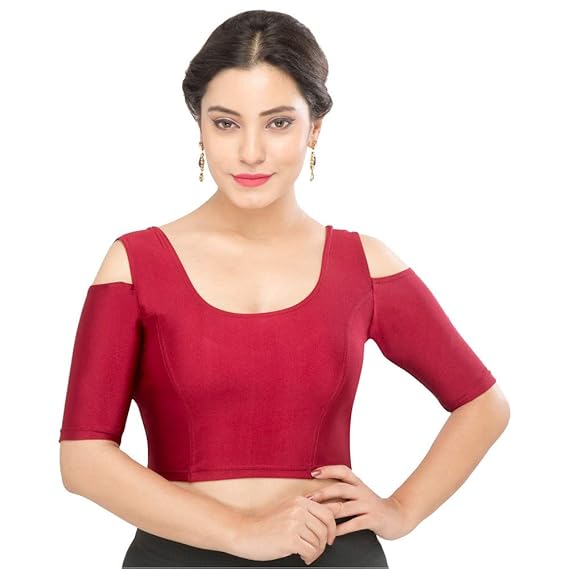Women's Nylon Non-Padded Stretchable Elbow Length Sleeves Saree Blouse (A-48)