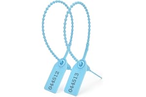 SSSEALTAG 200pcs Plastic Security Tamper Seals Shipping Tags Disposable Signage Numbered Pull Tight Padlock Safety Self-Locking Seal Ties Tag, Light Blue