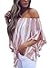 FARYSAYS Women's Striped 3/4 Bell Sleeve Off The Shoulder Front Tie Knot T Shirt Tops Blouse Pink Medium