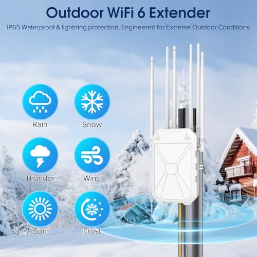 AX3000 Outdoor WiFi 6 Extender, High Power Outdoor WiFi Booster, Long Range Outdoor WiFi Access Point, IP67 Weatherproof, with PoE, for Starlink, Patio, Camping, Yard, RV