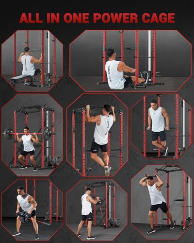 GarveeLife Power Cage, Multi-Functional Power Racks for Home Gym with Cable Crossover System, 1600LBS Weight Capacity Fitness Reality Squat Rack for Strength Workout with More Training Attachment