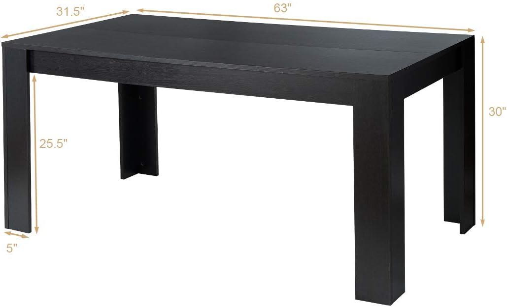 Giantex Wood Dining Table Rectangular Kitchen Table Modern Home Furniture 63" Lx31.5 Wx30 H (Black) - Tables