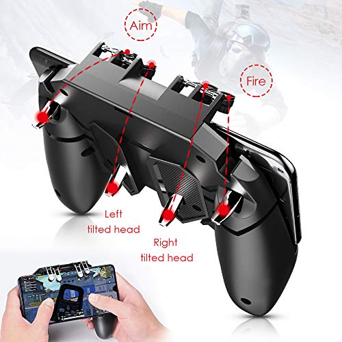 Meo Mobile Game Controller [Six-Finger] - Game Controller with Gaming Trigger, Shoot Sensitive Controller Gamepad Aim & Fire Trigger for PUBG/Fortnite (Black)