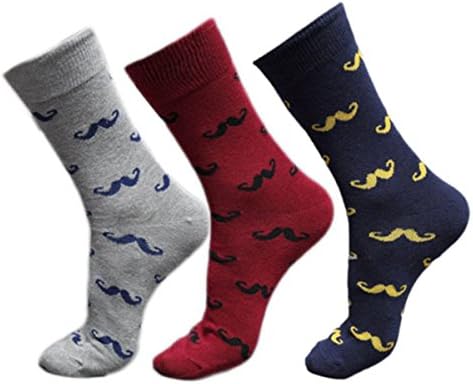 Tomily Mens Sports Cotton Crew Sock Moustache Pattern 3 Pack (Moustache Pattern)