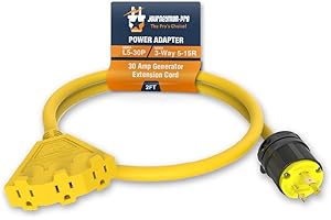 JOURNEYMAN-PRO L5-30 to Triple 5-15R Generator Power Cord Adapter, by Journeyman Pro | 30A to 15A/110V 3-Way Splitter | 3-Prong Distribution Cords (2'FT L530P to Triple 5-15R)
