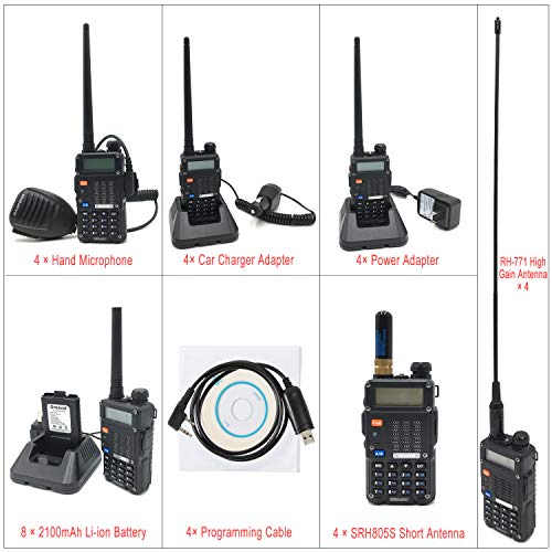 Ham Radio Walkie Talkie (UV5R 8Watt) UHF VHF Dual Band 2Way Radio with 8 Rechargeable 2100mAh