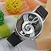Hemlock Personal Men's Womens Music Note Pattern Watches PU Leather Band Quartz Wrist Watches Black