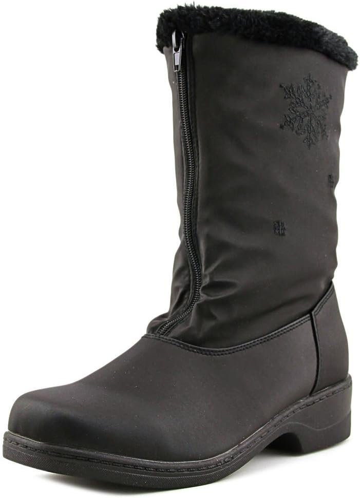 Round Toe Black Snow Boot for Women | Women Synthetic Mid Calf Black Winter Boot Size-9 M US
