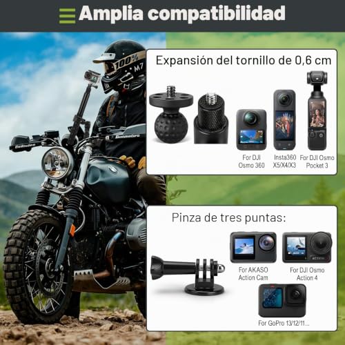 Motorcycle Mount Insta 360 X5 X4 X3 GoPro Hero 13 12 dji Osmo Pocket 3/4 | Bike Handlebar Mount Kit with Invisible Selfie Stick 120cm and Double Clamp Accessory for Insta360