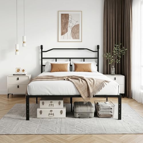 INICO Base de Cama Individual, Marco de Cama Metálico con Metal, Recamara Individual con Cabecero de Metal,Bases Cama con Soporte Lamas Metálicas con 1 Salidas de CA y 1 USB y 1 Type-c 190m*96cm*36cm
